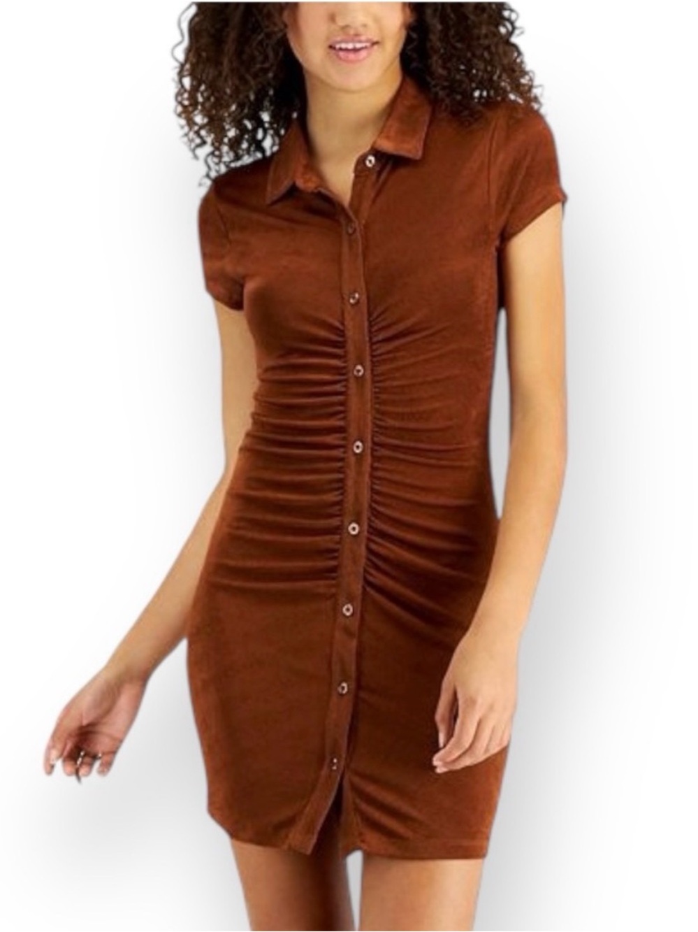Just Polly Ruched Button Down Dress Small
